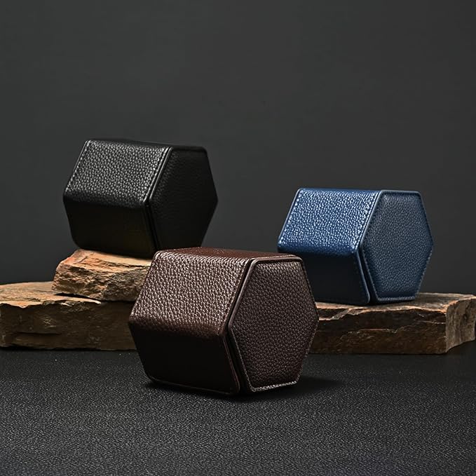 Oirlv Luxury Hexagonal Leather Watch Travel Case Single Watch Box for Men Portable Jewelry Storage Roll Organizer(1-Slot,Brown)