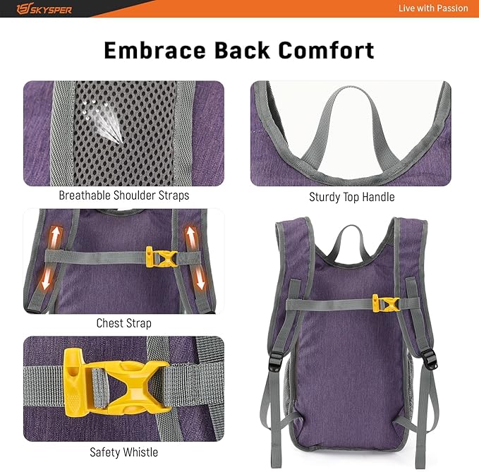 SKYSPER 15L/20L Foldable Hiking Backpack Lightweight Packable Travel Daypack with Chest Strap Small Folding Pack for Walking