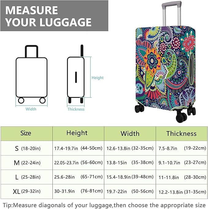 Travel Luggage Cover Suitcase Protector Fits 18-32 Inch Wheel Covers PatternedTravel Related Items Flower Luggage Protector Elastic M
