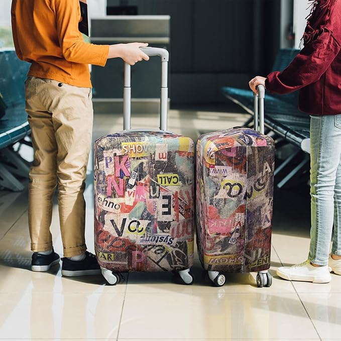 Explore Land Travel Luggage Cover Suitcase Protector Fits 27-30 Inch Case (Retro Pictorial, L)