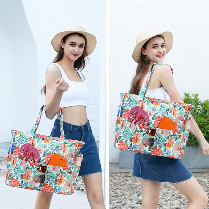 Waterproof Beach Tote Pool Bags for Women Ladies Extra Large Gym Tote Carry On Bag With Wet Compartment for Weekender Travel