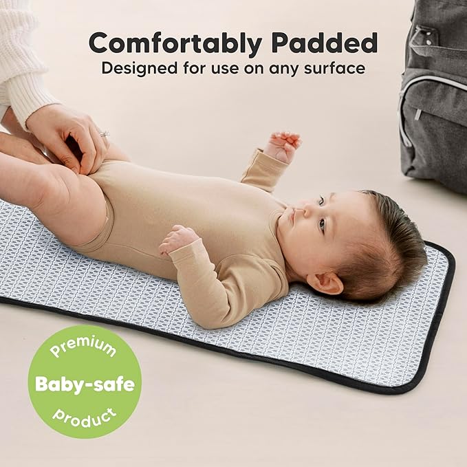 KeaBabies Portable Diaper Changing Pad, Easy Wipe Clean - Foldable Waterproof Baby Changing Mat for Diaper Bag, Compact, Lightweight, 25x13 Baby Changer Travel Essential, Machine Washable (Dino Ridge)