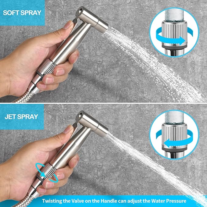 Bidet Sprayer for Toilet with Adjustable Water Pressure, Handheld Bidet Sprayer Kit- Stainless Steel（Don't‌ Use Teflon Tape for Installation）
