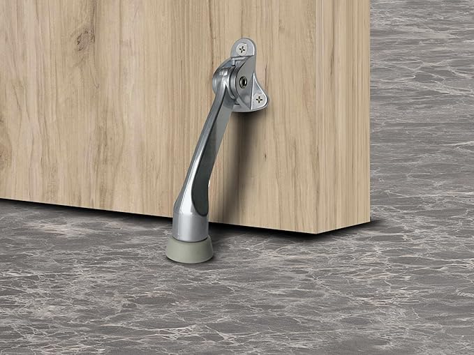 QCAA Heavy Duty Kickdown Door Stopper, 4", Zinc Die Cast, Satin Chrome, Made in Taiwan