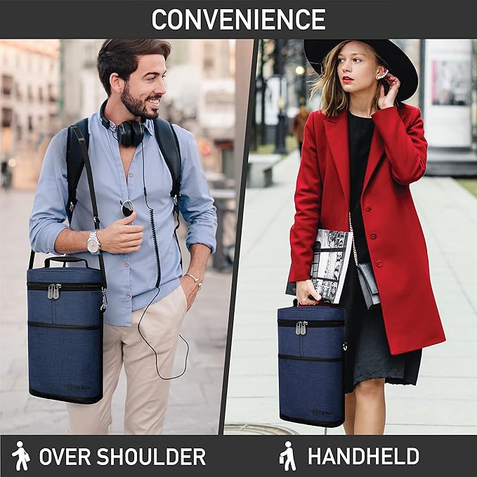 opux 2 Bottle Wine Carrier Tote, Insulated Leakproof Wine Cooler Bag, Wine Travel Bag for Picnic BYOB Beach, Portable Wine Bottle Carrying Case, Gift for Wine Lover Women Men Christmas, Navy