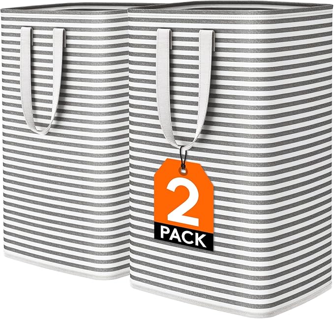 Lifewit 2 Pack Laundry Hamper Large Collapsible Laundry Baskets, Freestanding Waterproof Clothes Hamper with Easy Carry Handles in Laundry Room Bedroom Bathroom College Dorm for Adults, Black, 2 x 80L