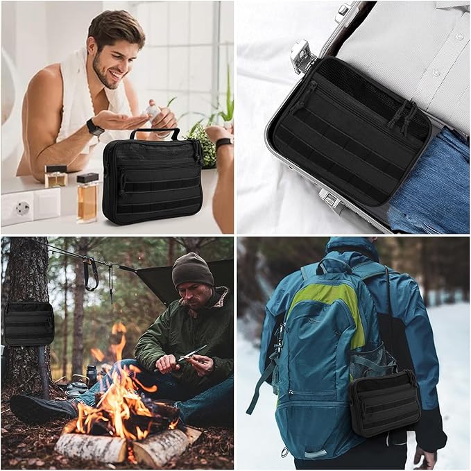 Travel Toiletry Bag for Men,Hanging Hook Toiletry Bag, Spacious Portable Organizer Dopp Kit Shaving Bag for Toiletries Makeup Accessories Tactical Essentials - Black