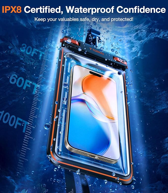 TORRAS 2 Pack IPX8 Waterproof Phone Pouch Floating, Underwater Screen Touchable, Waterproof Phone Case with Lanyard for iPhone 16 Pro Max 15 14 S24, Cell Phone Dry Bag Cruise Essentials 7.0", Black