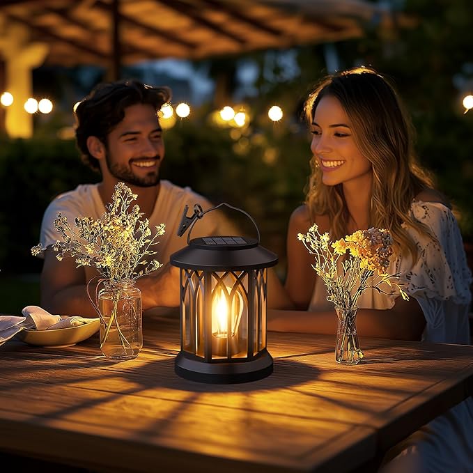 Hanging Solar Lanterns Outdoor Waterproof - 2 Pack Lanterns Decorative Outdoor Patio Decor with Clip Solar Lantern for Outside - Outdoor Lanterns for Patio Garden Waterproof Gifts for Women Mom Family