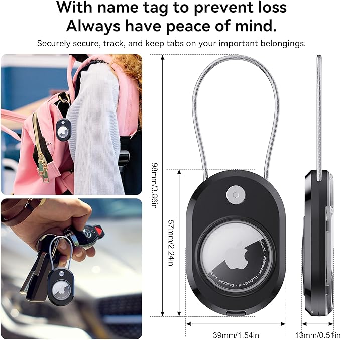 DDJ 2-Pack Luggage Tag Case for Apple Air Tracker Tag & Moto Tag with Wire Cable Lock, Waterproof，Anti-Lost Air Tags Holder with Name ID Cards for Travel, Luggage, Keys, Backpacks, Dog, Pets, Bags
