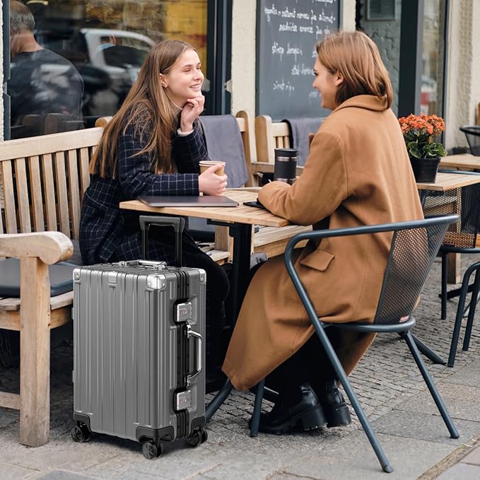 Krute Checked Aluminum Frame Suitcase 24 Inch Zipperless Luggages Hardside PC Luggage With Spinner Wheels TSA Lock USB Charger Suitcases(1 Piece)