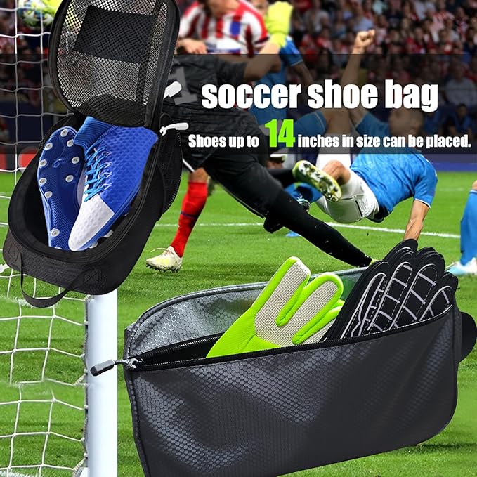 Shoe Bag Golf Travel Soccer Gym Sport with Side Accessory Outside Pocket for Socks Shoe Pouch Portable Large Shoe Storage Bag for Packing Zippered (all black)