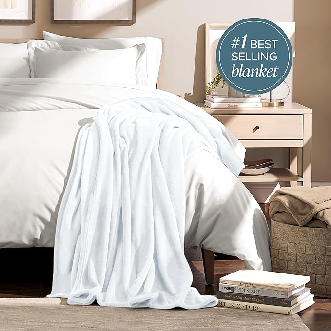 Bare Home Fleece Blanket - Throw Extra Long - Ultra-Soft Lightweight for Bed, Sofa, and Couch - Luxury Microplush - Cozy Warm Blanket (Throw XL, White)