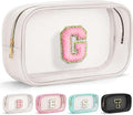 YOOLIFE Initial Make Up Bag Travel Toiletry Bag, Clear Makeup Bag Preppy Cosmetic Bag Travel Essentials Gifts for Women Teen Girlfriend Teacher Mom Birthday Daughter Gifts Swim Gifts For Girls White G