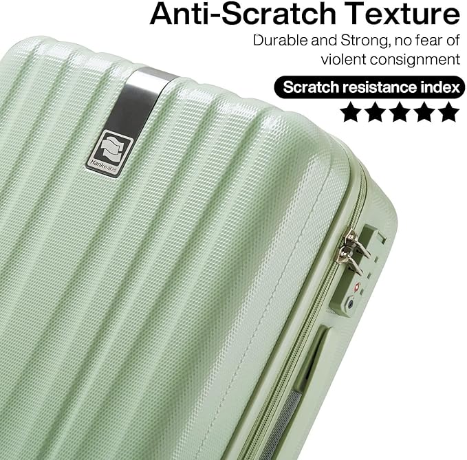 Hanke 24 Inch Luggage Suitcases With Spinner Wheels Lightweight PC Hard Shell Rolling Suitcase With Travel Lock,Checked-Medium 24-Inch(Bamboo Green)