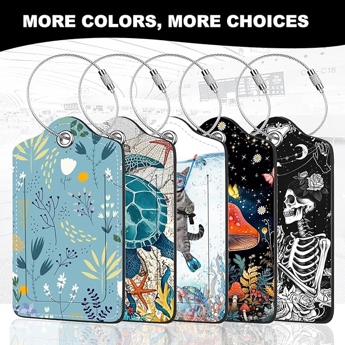 2Pack Luggage Tags for Suitcases, Cute Unique Pu Leather Cruise Luggage Tag with Privacy Cover ID Label Address Card and Metal Ring Suitable for Women Men Kids Travel Bag Floral and Plant Patternsn