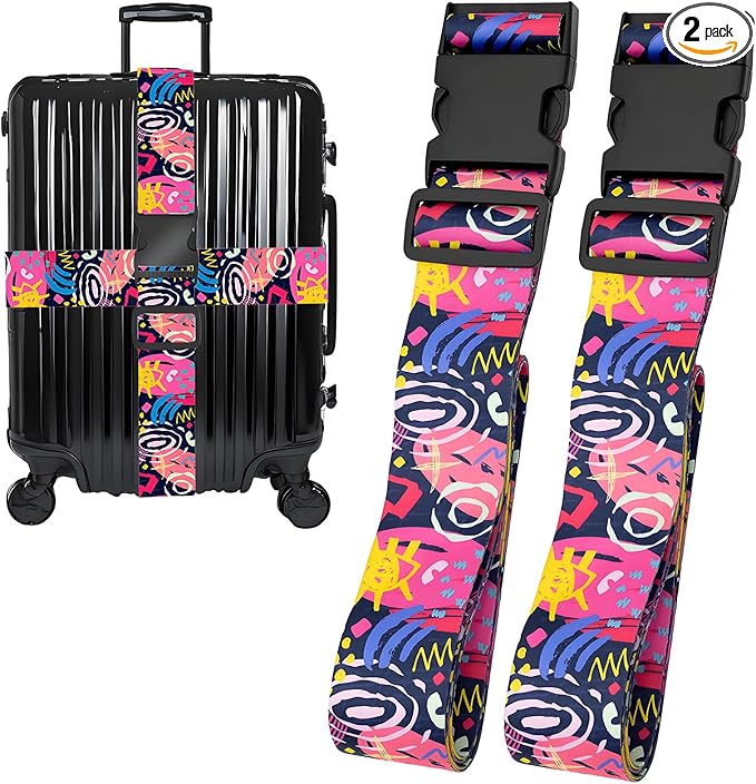 Universe Luggage Straps for Suitcases, Adjustable Luggage Travel Belt to Keep Luggage Security While Travel, Strong Polyester Fabric, Easy-to-Recognize Stylish Design Travel Accessories, 2 Pack