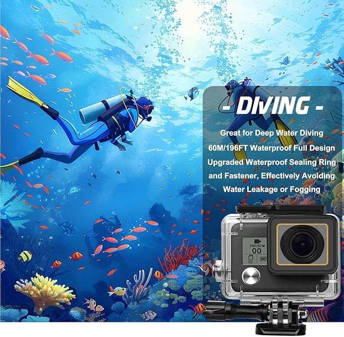 Compatible for Go Pro Hero 4/3+/3 Black Silver Waterproof Housing Case 45M/147FT Protective Underwater Diving Case Shell with Cameras Handle Mount Accessories Kit