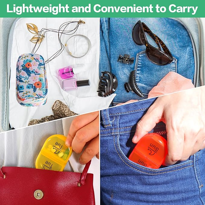 Serfeymi Weekly Travel Pill Organizer 2 Times A Day AM PM Upgraded Rainbow Pill Box 7 Day with Portable Zipper Canvas Pill Case, Medicine Organizer for Pills, Vitamins, Fish Oils - Bloom 01