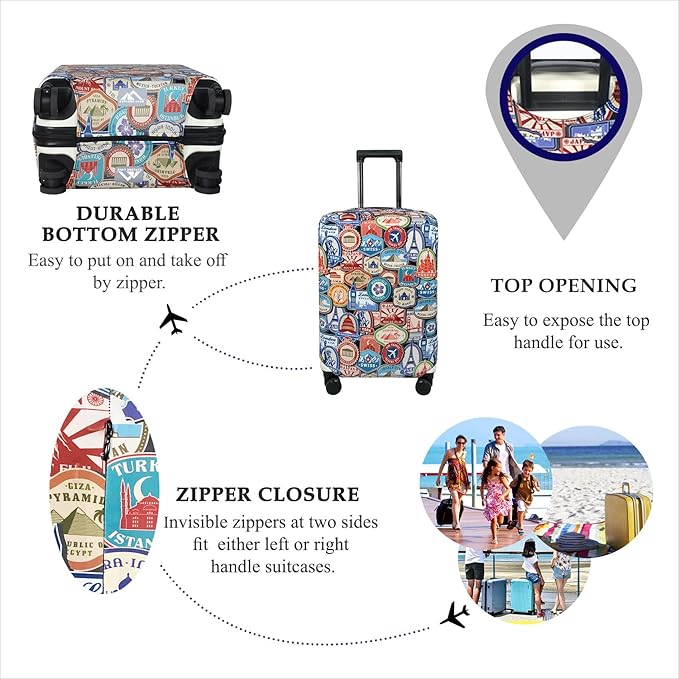 Explore Land Travel Luggage Cover Suitcase Protector Fits 18-22 Inch Case (Landmark Sticker, S)