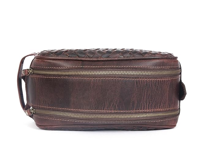 10" Premium Leather Toiletry Travel Pouch With Waterproof Lining | King-Size Handcrafted Vintage Dopp - Kit ~ Gift for Father's Day By Aaron Leather Goods (Wheat Brown)