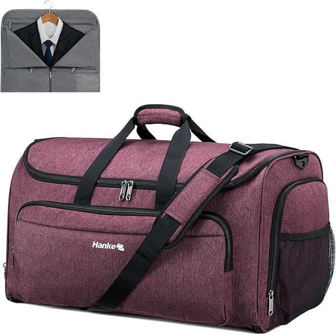 Hanke Carry on Garment Bags for Travel,Convertible Duffle Bag Luggage Bag Weekend Bag with Shoe Compartment,2 in 1 Hanging Suitcase Suit Bag for Men Women,Purple