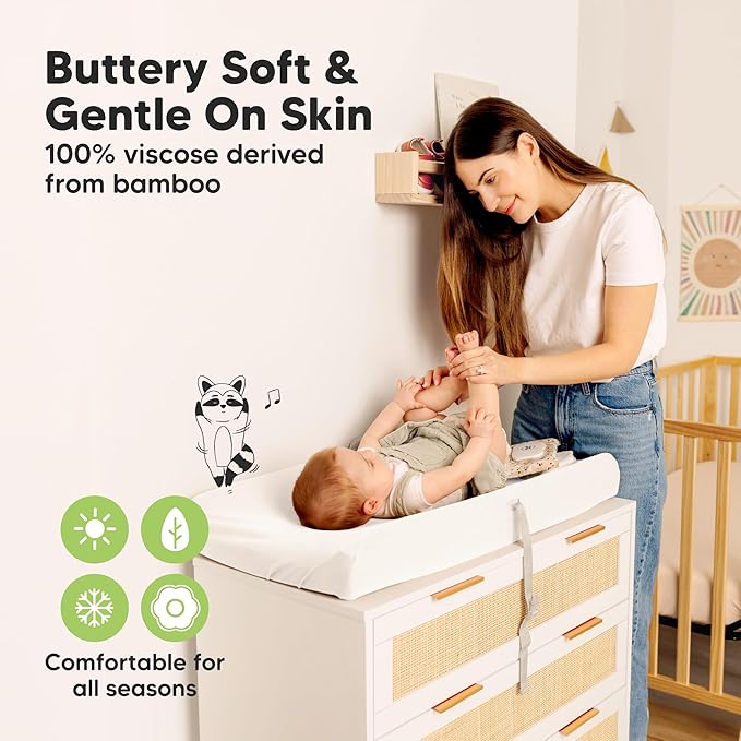 2-Pack Baby Changing Pad Covers for Girl, Boy, Neutral - Soft Viscose Derived from Bamboo Changing Table Pad Cover Sheets,Baby Nursery Diaper Changing Pad Cover,Contour Changing Pad Liner (Soft White)