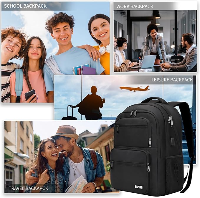 Black Backpack for School, School Backpack for Boys Girls Teens, College Book Bag, Water Resistant Bookbag, Back Pack for Men Women, Business Work Travel
