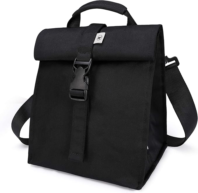 SUNNY BIRD Insulated Lunch Bag Rolltop Lunch Box for Women, Men, Adults and Teens (Black)
