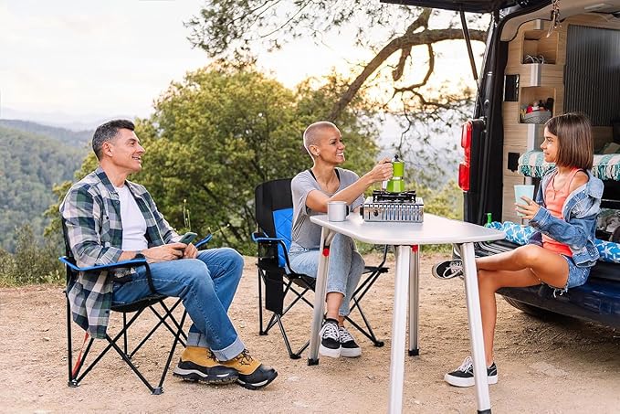 FAIR WIND Oversized Fully Padded Camping Chair, Heavy Duty Quad Fold Arm Chair Support 350 LBS with Cup Holder, Collapsible Lumbar Back Chair Portable for Outdoor, Blue
