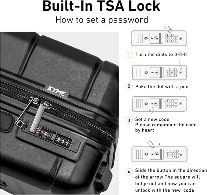 KYME Luggage Sets 3 Piece Hardshell 22in/26in/30in Suitcases with Spinner Wheels Hardside Suitcase Sets with TSA Lock Travel Rolling Luggage Set for Women Men Black