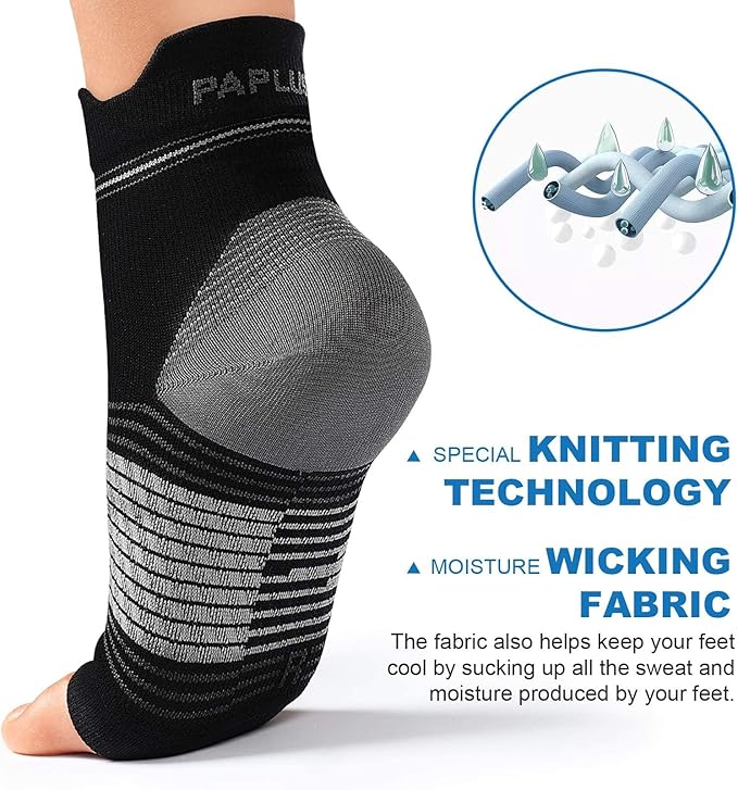 Plantar Fasciitis Sock (6 Pairs) for Men and Women, Compression Foot Sleeves with Arch and Ankle Support (Black, Gray, White, Large)