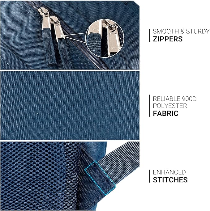 ZORFIN 26L Backpack for College, and Travel: Water Resistant Bookbag - Navy Blue
