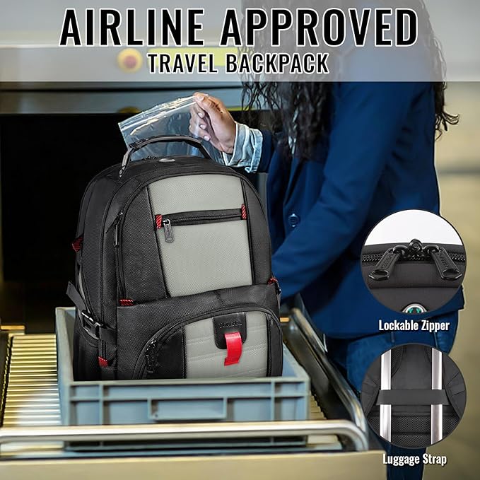 YOREPEK Travel Backpack, 50L Laptop Backpacks for Men Women, Water Resistant Airline Approved Bag with USB Charging Port Fits 17 Inch Computer, Grey
