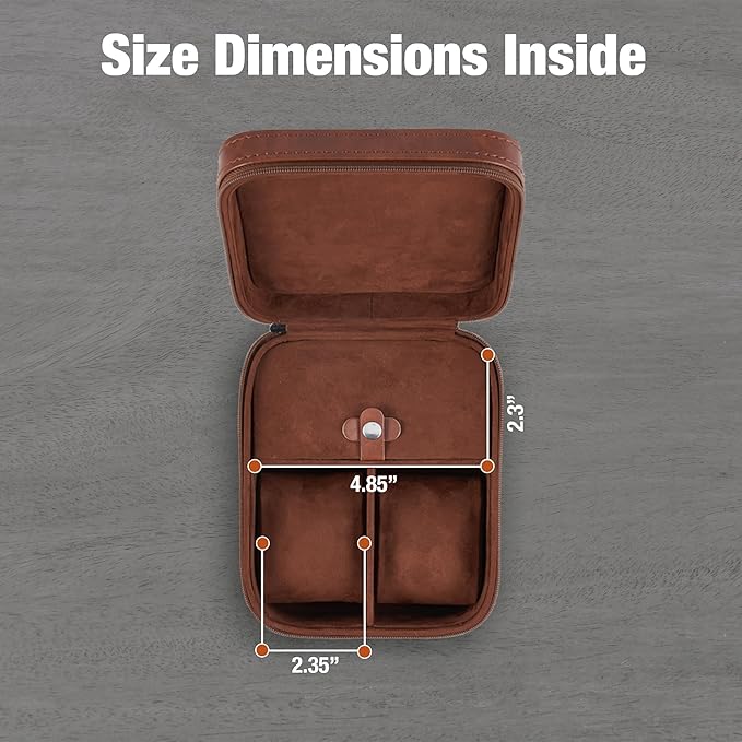 Awesometik Luxury Travel PU Leather Watch Case. Watch Storage Organizer. Watch Display & Watch Holder. Perfect For Watch Collection. Ready to Gift for Men (Brown/Brown, Engraved 2 Slot Watch Case)