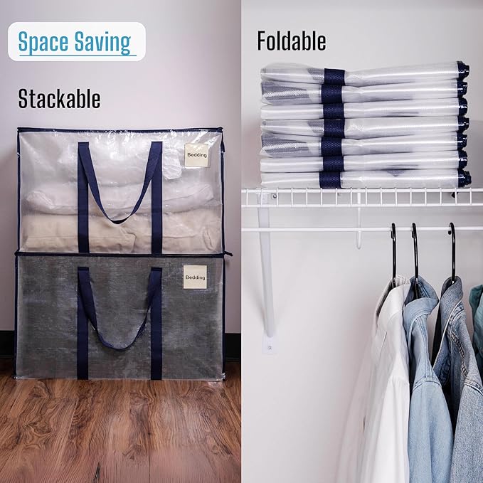 VENO 10 Pack Moving Bags, Heavy Duty, Moving Boxes Alternative, Packing Storage Supplies for Dorm Room Essentials with Zipper for Clothes, Extra Large Totes for Packaging (Clear, 10 Pack)