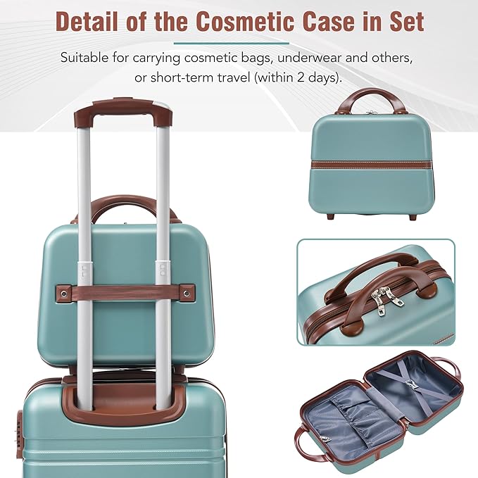 Merax Luggage Set 2 Piece Suitcase Set with Cosmetic Case Expandable Spinner Wheels Vintage Luggage Sets(Blue Green,20"+24")