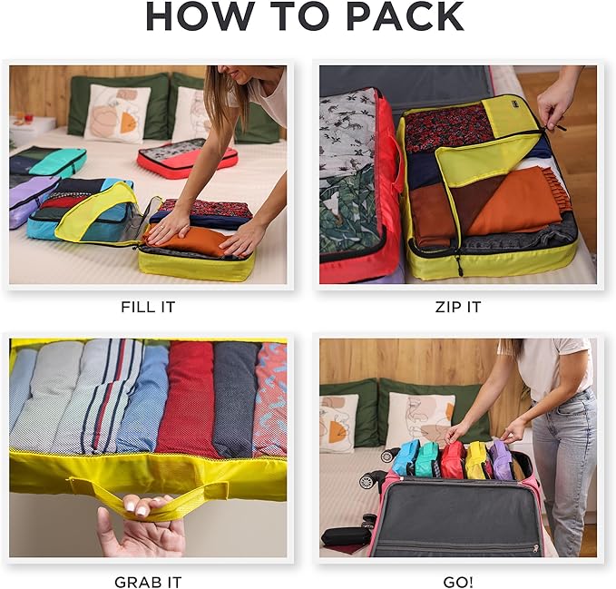Large Compression Packing Cubes for Travel - 5 Pcs set of Packing Cubes Compression, Carry on Suitcase Organizer Bags - Travel Cubes Organizer Bags for Luggage