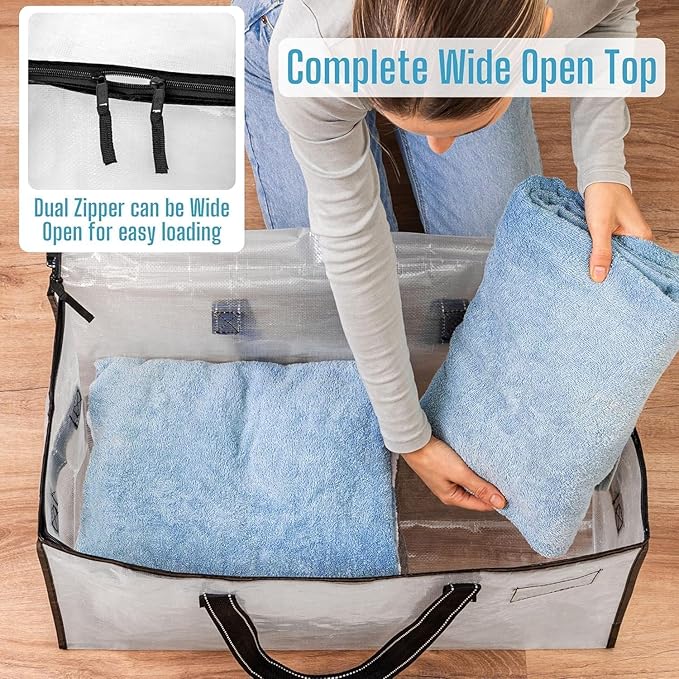 VENO 6 Pack Moving Bags, Comforter and Blanket Storage Bags for Closet, Moving Boxes, Boxes with Lids Alternative, College Dorm Packing Supplies, Foldable Heavy-Duty Tote with Window (Clear, 6 Pack)