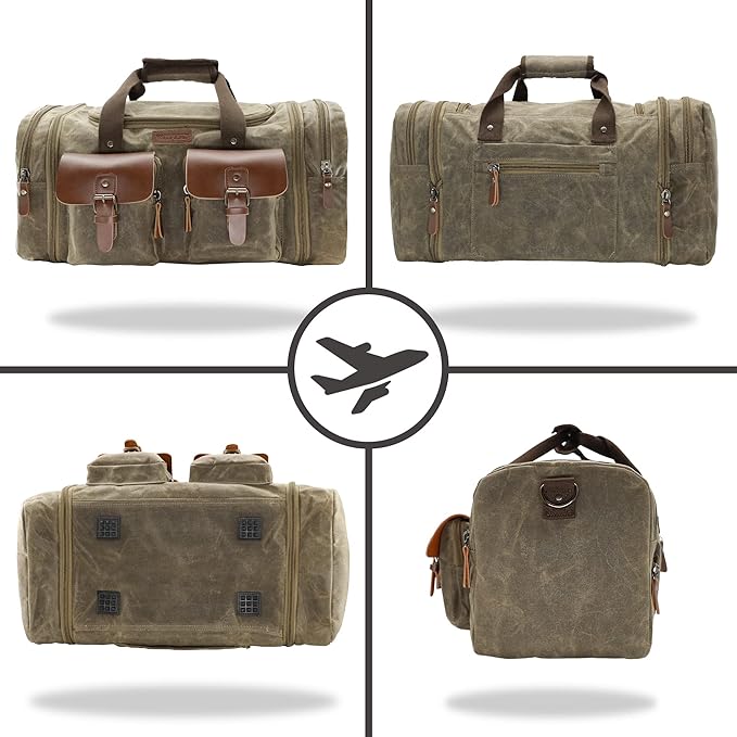 Wildroad Waxed Canvas Duffle Bag - 50L Waterproof Weekender Overnight Travel Bag