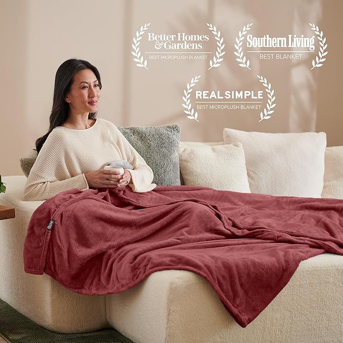 Bare Home Fleece Blanket - Full/Queen - Ultra-Soft Lightweight for Bed, Sofa, and Couch - Luxury Microplush - Cozy Warm Blanket (Full/Queen, Rosewood)