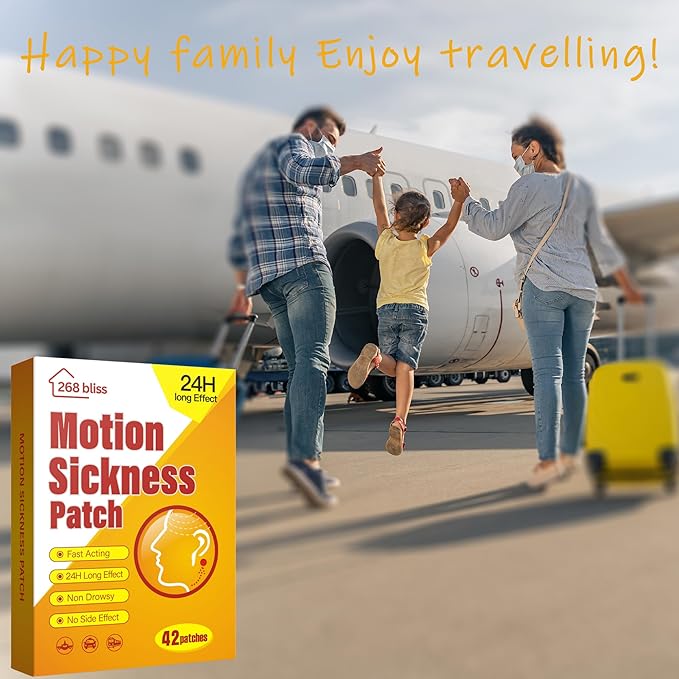 Motion Sickness Patches for Cruise,Car,Bus,Ships,Airplane,Park Rides - Non-Drowsy - Travel Essentials for Adults and Kids(42 Count (Pack of 1))
