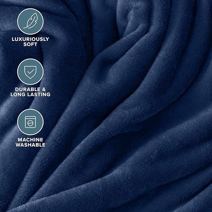 Bare Home Fleece Blanket - Throw Extra Long - Ultra-Soft Lightweight for Bed, Sofa, and Couch - Luxury Microplush - Cozy Warm Blanket (Throw XL, Dark Blue)