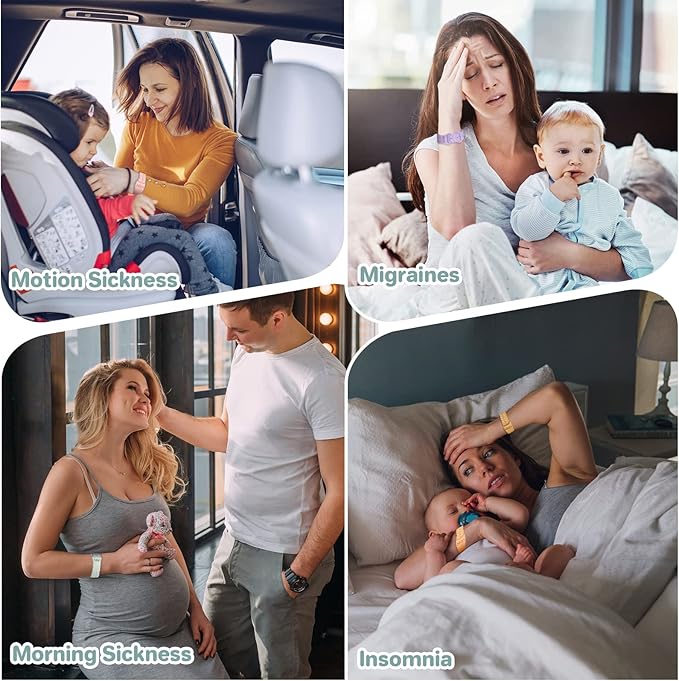Hion Motion Sickness Bracelets Sea Sickness Wristbands for Motion Sickness/Morning Sickness/Pregnancy Nausea Anti Nausea Wristband Acupressure Nausea Bands Motion Sickness Bands（1Pair Beryl）