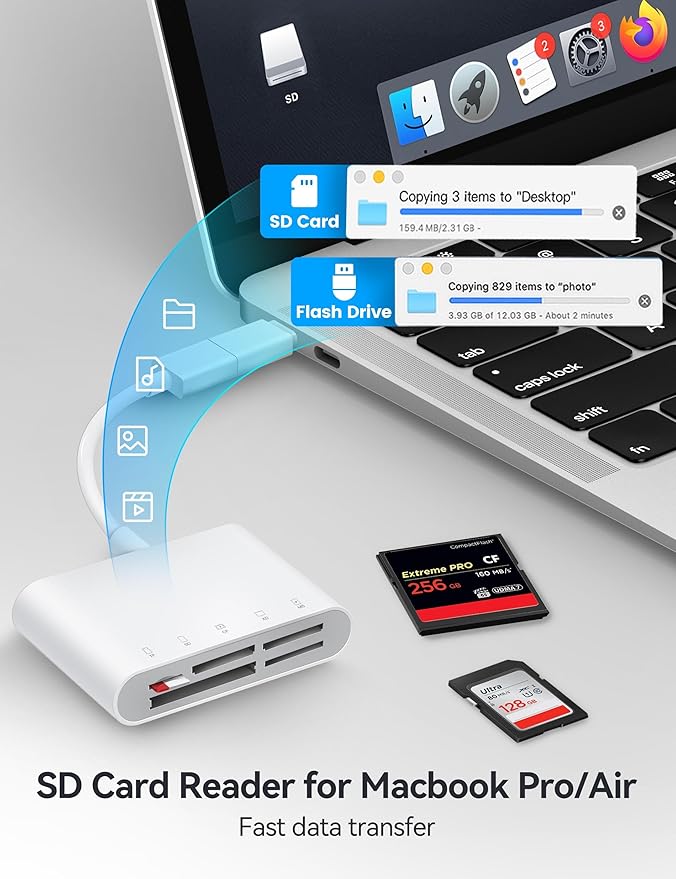 USB-A and USB-C to SD Card Reader, Trail Camera Card Adapter with SD MicroSD CF Compact Flash Memory Stick XD Picture 5 Slots for iPhone 15 16 iPad Mac MacBook Pro/Air Laptop Pc