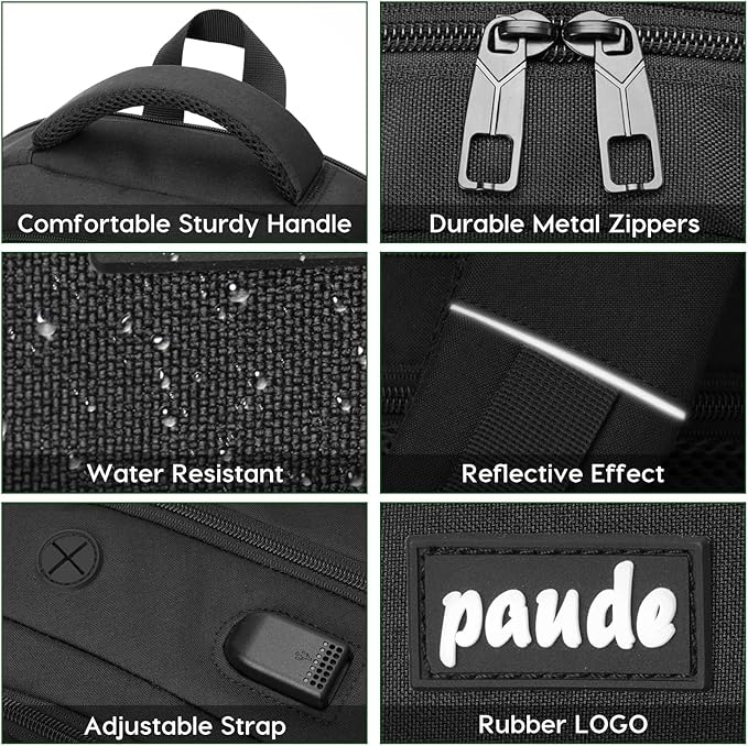 Paude Laptop Backpack,School Backpack Large Bookbag with USB for High School College Students Office Business,Waterproof