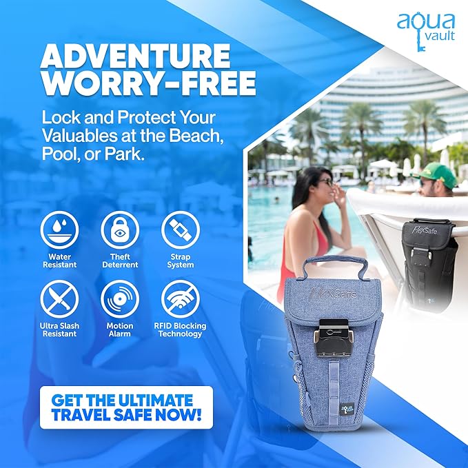 Aquavault | Flex Safe | Beach Chair Vault | Anti theft combination lock | 3 Digit Programmable lock | Water resistant, Slash Resistant and RFID Blocking (Grey)