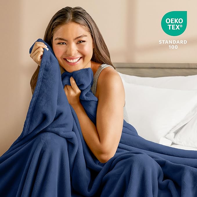 Bare Home Fleece Blanket - Throw Extra Long - Ultra-Soft Lightweight for Bed, Sofa, and Couch - Luxury Microplush - Cozy Warm Blanket (Throw XL, Dark Blue)
