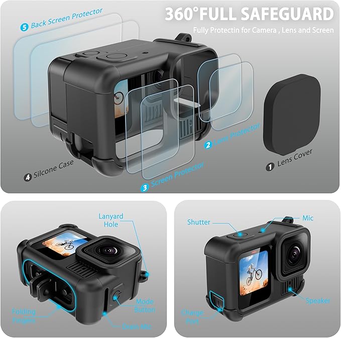 FitStill Carrying Protective Case Include 60M/196FT Underwater Waterproof Shell&Dive Filters&Silicone Case&Screen Protector&Monopod Floating Hand Grip Dive Only fit Go Pro Hero 13 Black Accessory Kit