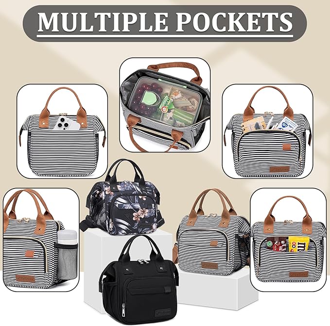 Small Lunch Bag Lightweight Insulated Lunch Box for Women Work Portable Soft Cooler for Picnic Travel Road Trips, Loncheras para Mujer, Stripes